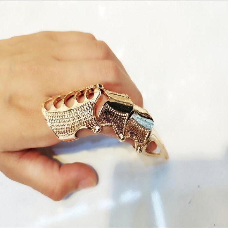1PC Cool Men Boys Punk Gothic Rock Scroll Joint Armor Knuckle Metal Full Finger Rings Gold Cospaly DIY Rings