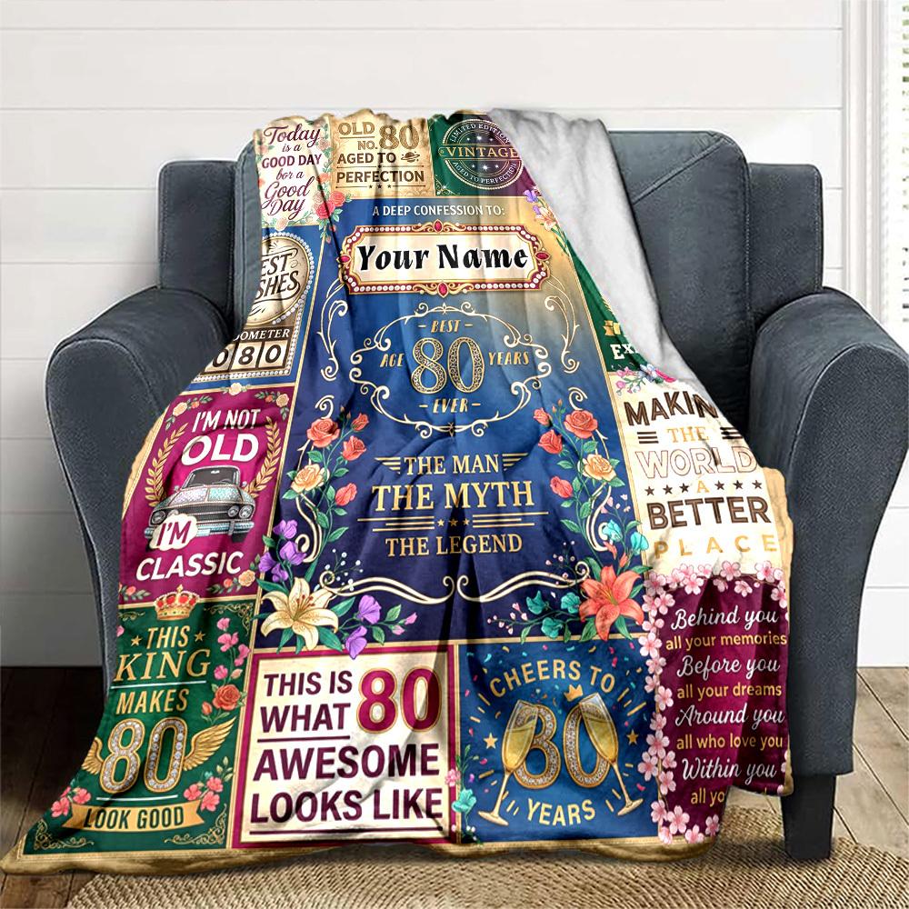 80Th Birthday Celebrationcustomize Your Name Blanket Warm Comfortable And Soft Blankets Are Suitable For Home Lunch Break Blanket Office Sofa Sofa