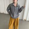 Autumn Winter Korean Style Loose Polo Collar Half-Zip Knit Pullover for Women