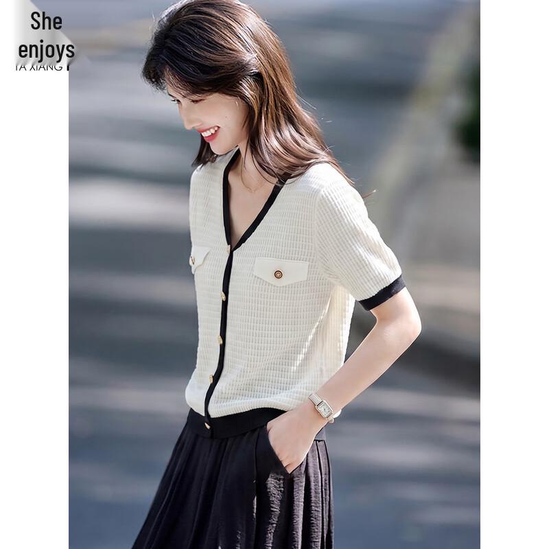 Women s V-Neck Knit Short Sleeve T-Shirt M