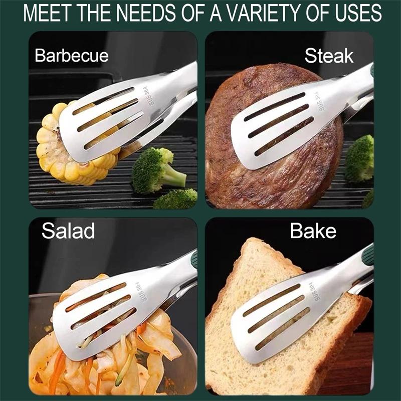 Kitchen Accessories Non-Slip Stainless Steel Food Tongs Meat Salad Bread Serving Clip Barbecue Grill Buffet Clamp Cooking Tools