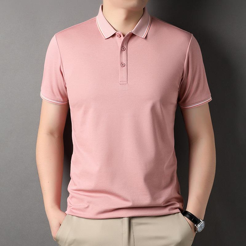 Sommer Kurzarm-POLO-Shirts für Herren aus Maulbeerseide, leicht, lässig, einfarbig, für junge und mittlere Männer