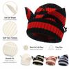 Stretchable Knit Cat Ear Beanie Yarn Striped Beanie Gifts Knitted Beanie Hat  Women and Men