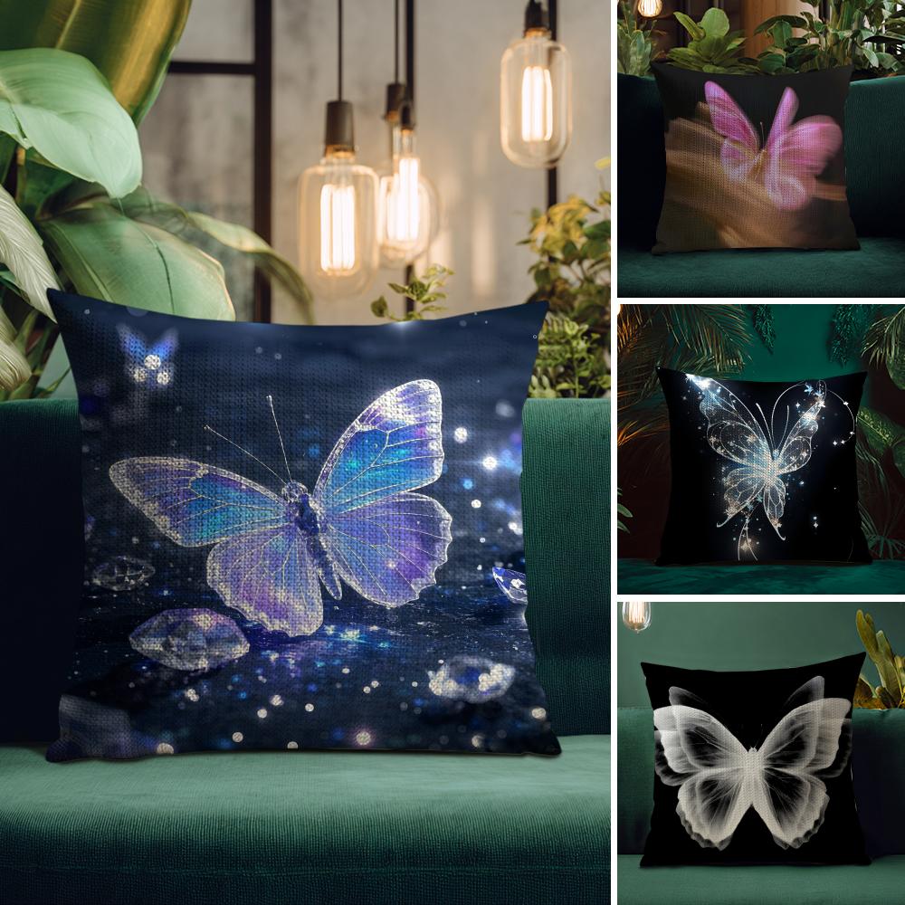 Cute Butterfly Cushion Cover Natural Linen Pillow Case Double-Sided Print Decorative Sofa Pillowcase Home Decor Gift