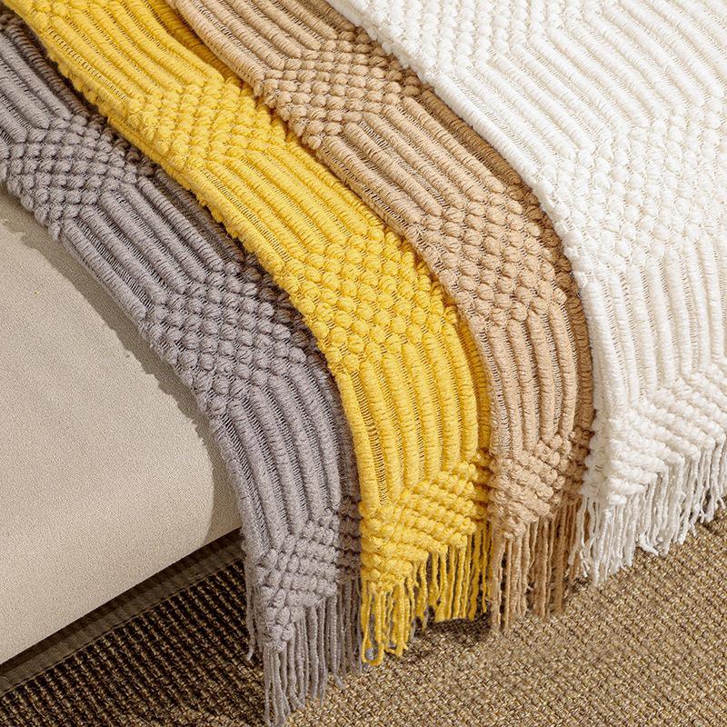 Nordic Knitted Blanket Soild Color Sofa Blanket With Tassels Travel Light Luxury Blanket Swadding For Bed Home Decor 130x180cm