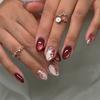 24Pcs Red Cat Eye Press On Nails Retro Gilded Rose Almond Short False Nails Set With Tools