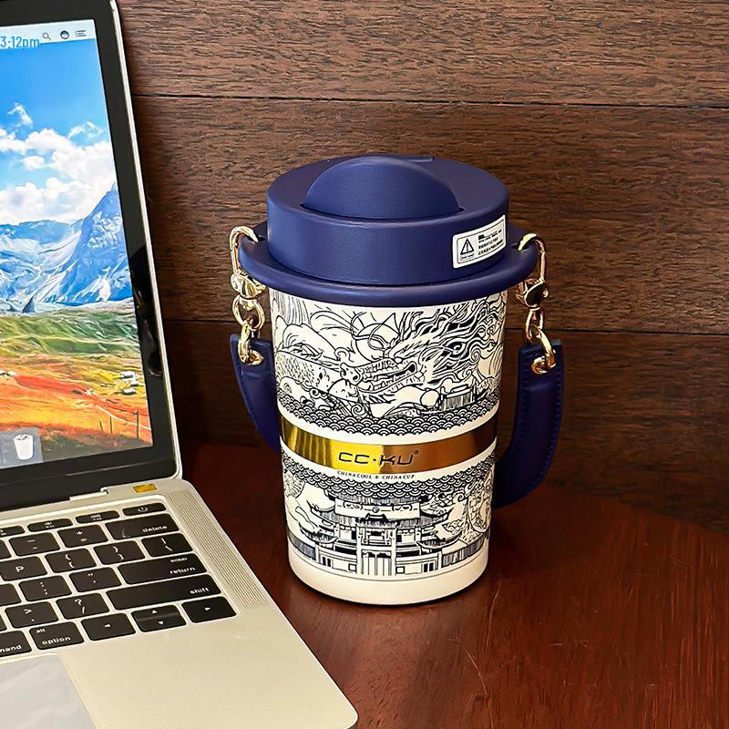 

Стильная ароматизированная термокружка для девочек – изысканный дизайн, идеально подходит для кофе и воды, выпуск ко Дню святого Валентина 460ML синий