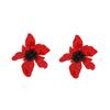 Retro three-dimensional floral earrings with large petals, red black core earrings with large flowers, summer vacation style