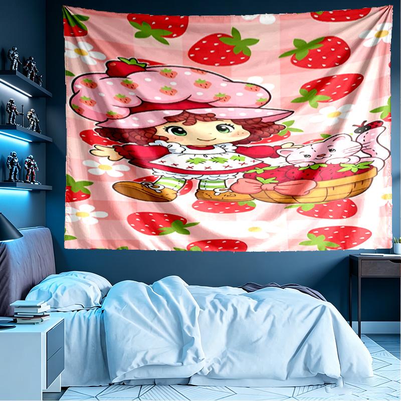 Strawberry Shortcake Print Tapestry, Lightweight Wall Hanging, for Bedroom, Dorm, Living Room, Home Art Decor, Birthday Christmas Gift for Friends