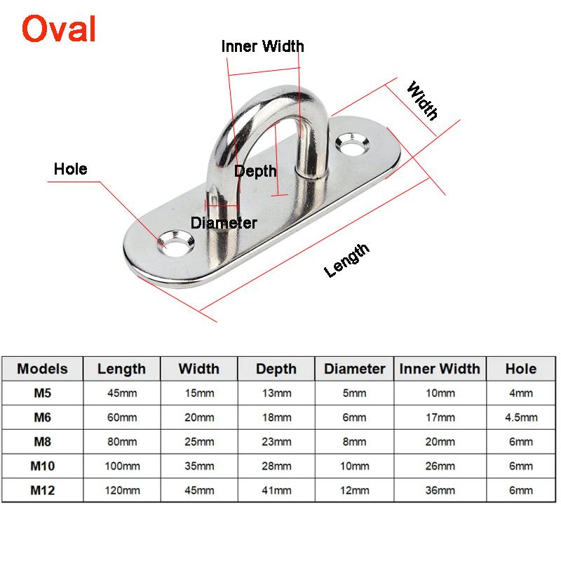 M5-M12 304 Stainless Steel Hook Eye Plate Heavy Duty Round/Square/Oval/Diamond Pad Staple Ring Hook Loop U-Shaped Eyelet Bracket