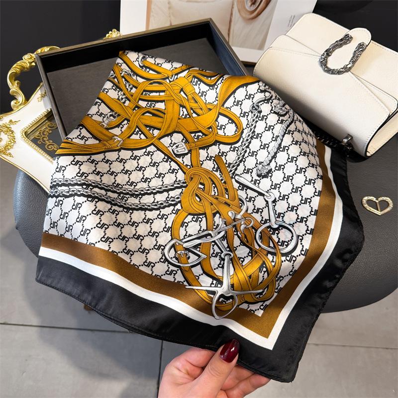 French light luxury chain small square scarf simulation silk printing silk scarf headscarf women's spring and summer scarf temperament scarf scarf new