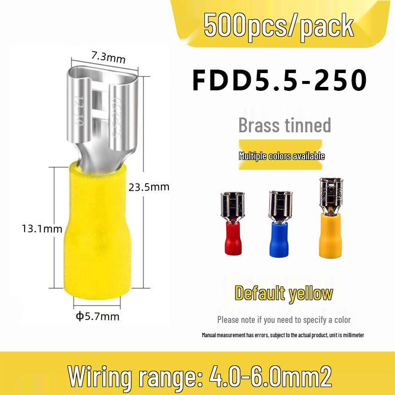 Brass Cold-Pressed FDD Female Pre-Insulated Terminal Insert Spring Wiring Connector with Copper Lugs