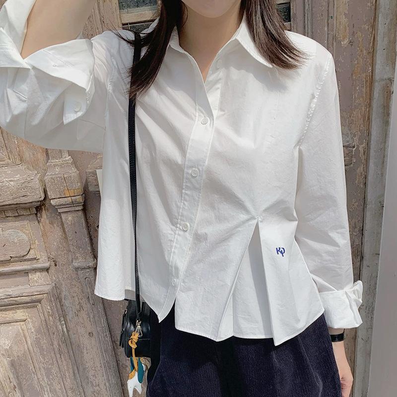 

Синяя клетчатая рубашка женская с длинным рукавом весенняя хлопковая вышитая блузка корейская версия женская повседневная рубашка XXL