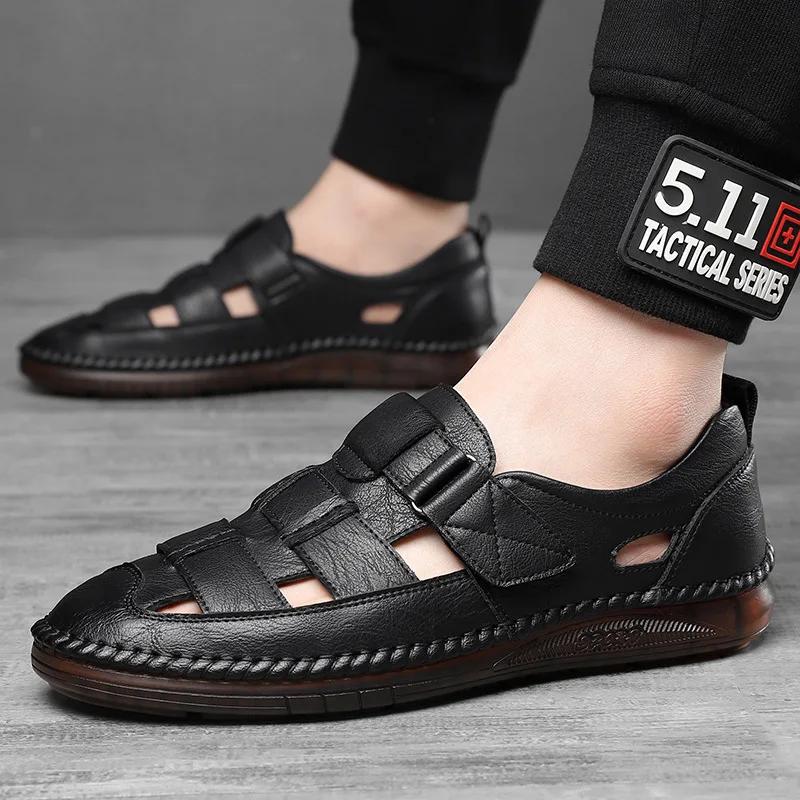 Genuine Leathe Summer Special Offer Men's Business Casual Hollow Work with Holes Leather Sandals Men's Work Hole Sandals