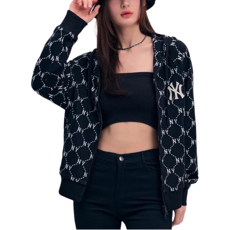 MLB SS24 New York Yankees Diamond Print Hooded Zip Jacket Unisex Jackets Black 3ATRM0341-50BKS