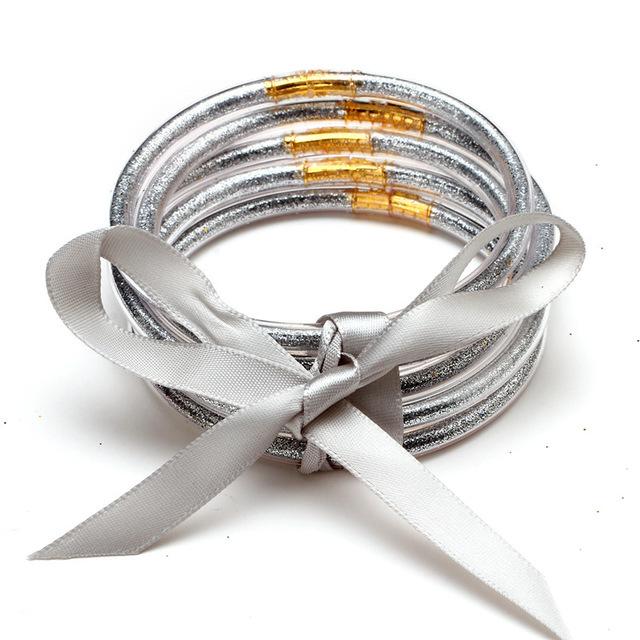 Multilayer Silicone Gold Powder Bracelet Ribbon Set Ladies Bow Christmas Bracelet Bracelet