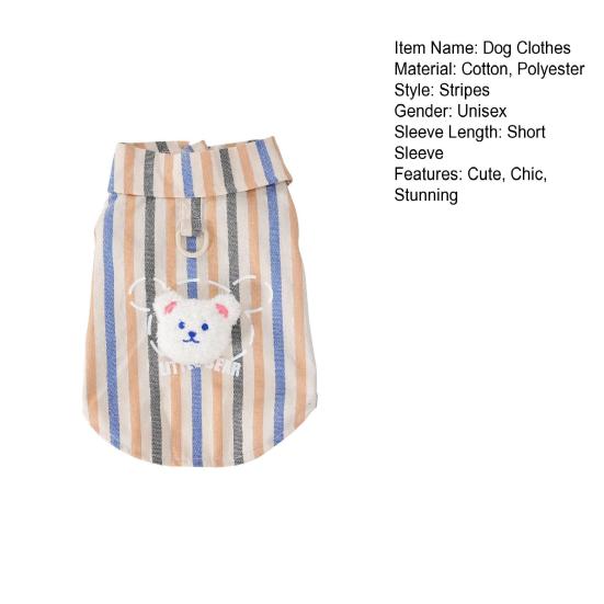 Yousheng Pet Shirt with Stripes And Plush Bear Button Down Short Sleeve Summer Puppy Outfits Breathable Pet T Shirt for Small Medium Dogs