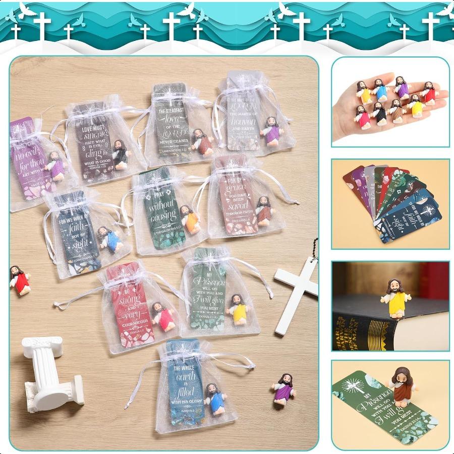 Barydat 50 Sets Small Jesus Figures Bulk Little Easter Jesus Toys Tiny Jesus Figurine Mini Christ Savior Jesus Doll with 50 Car