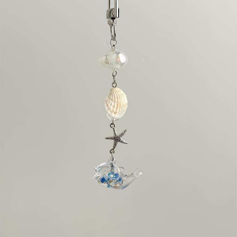 Stylish Shells And Pearls Pendant Keychain Ocean Pentagram Phone Strap Charm Cute Beaded Cell Phone Strap Bag Keychain