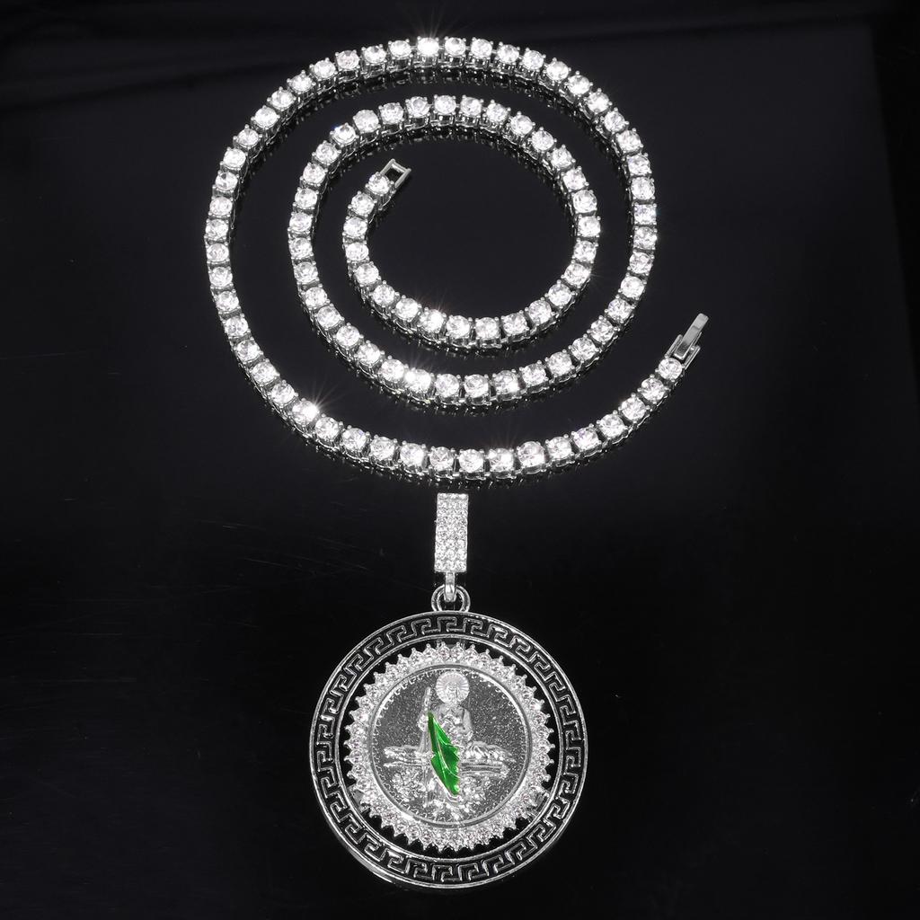 European and American New Rotatable St. Jude Alloy Pendant, Alloy Diamond-encrusted Personalized Hip-hop Style Necklace Jewelry
