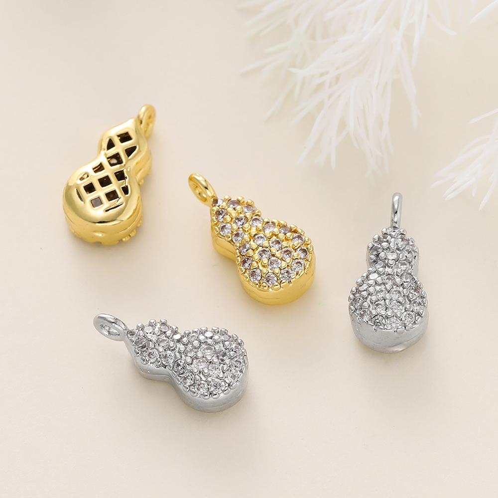 2pcs/pack 18K Gold Color Plated Copper Zircon Gourd Shape Pendants For DIY Bracelet Necklace Jewelry Making Accessories