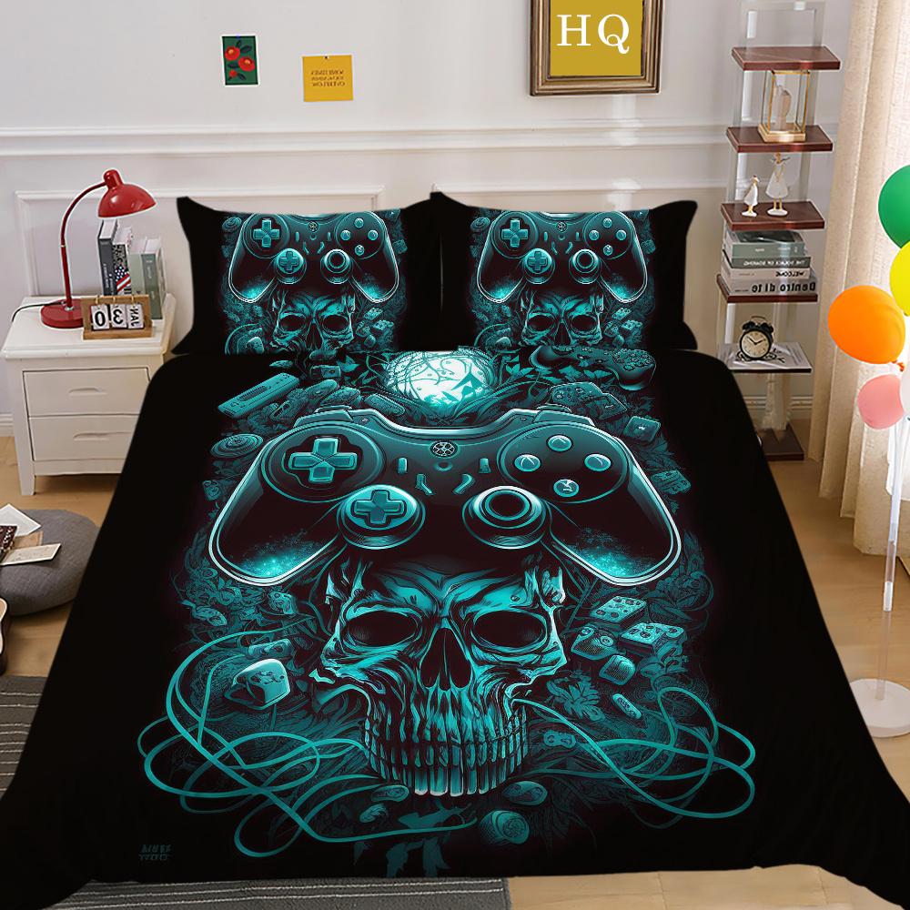 Conjunto de capa de edredom estampado para console de jogos, roupas de cama para casa, design em tamanho completo, capa de cama infantil de alta qualidade