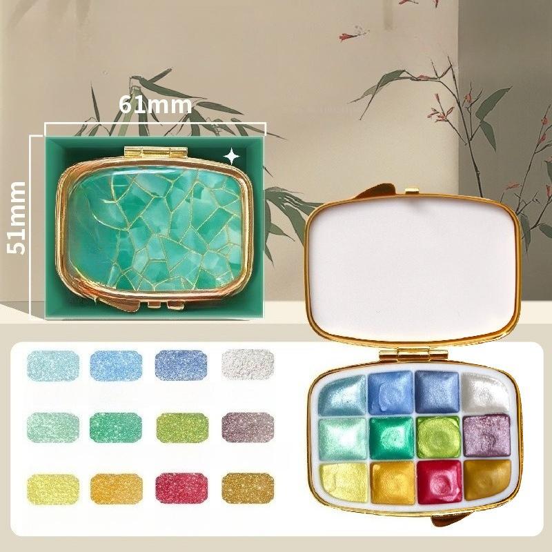 12 Color Dynasty Series Pearlescent Mini Watercolor Pigment Portable Set High Value Art Painting Graffiti Solid Water Color