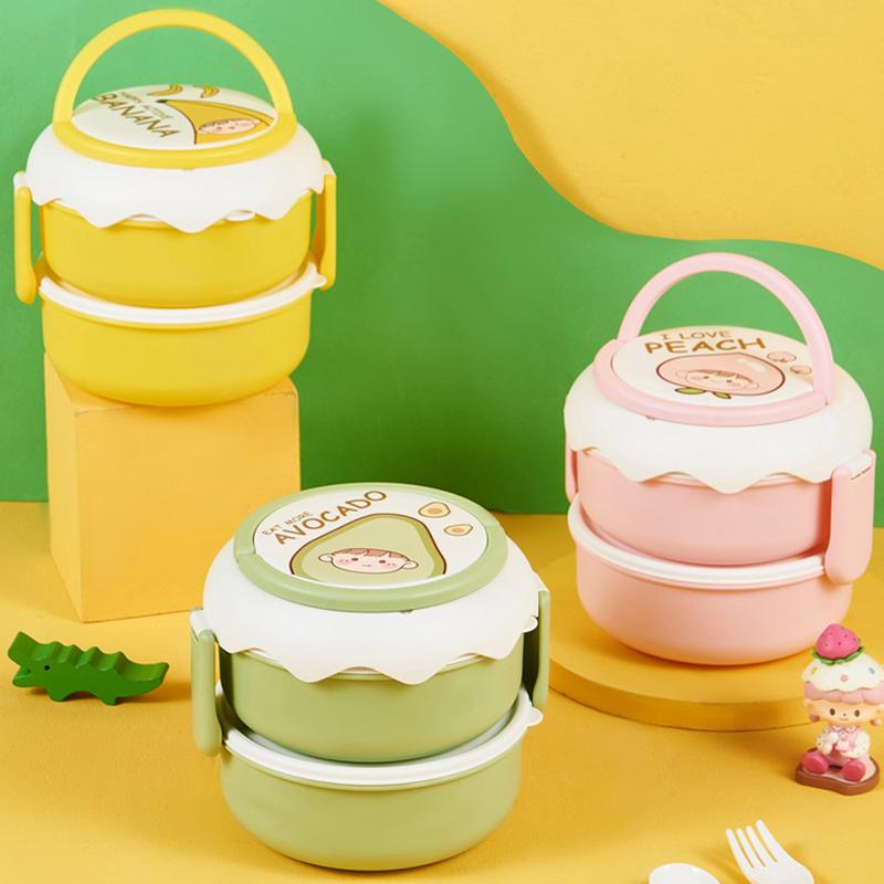 1L/2L Double Layer Lunch Box Cute Children Bento Box with Compartments Microwavable Food Storage Container for Picnic School