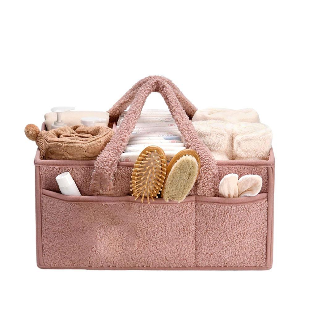 

Plush Baby Diaper Basket Large Capacity Diaper Organizer Portable Mommy Bag Boys Girls
