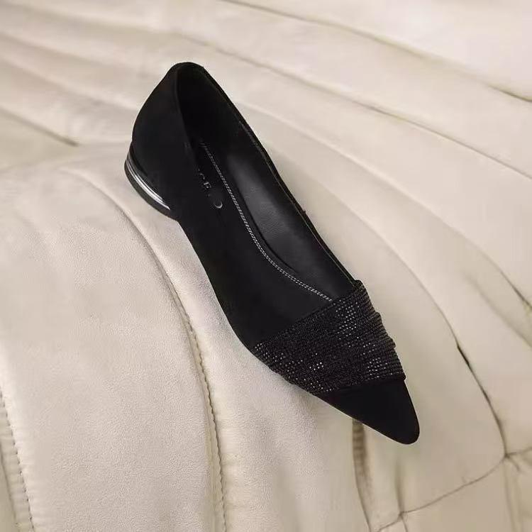 2025 Autumn French Rhinestone Temperament Pointed Head Low Heel Single Shoes Women's New Versatile Light Luxury Shoes Soft Sole Women's Shoes