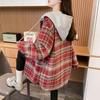 Retro Plaid Style Women's Coat with Hood Casual Mid-length Women's Top Thin Women's Spring Coat