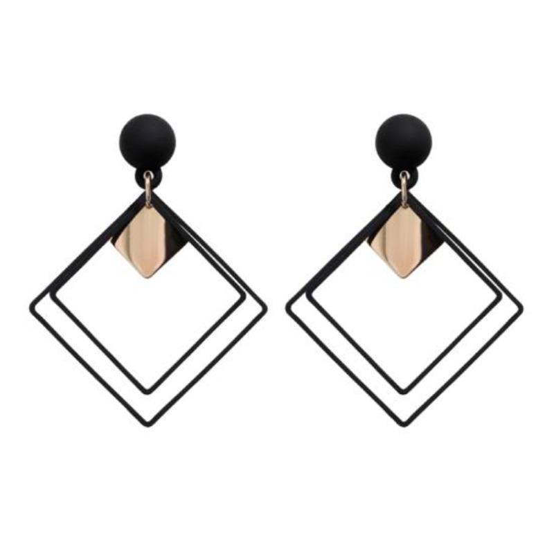 Pendientes huecos geométricos colgantes con pasador cuadrado doble, joyería, regalos bonitos