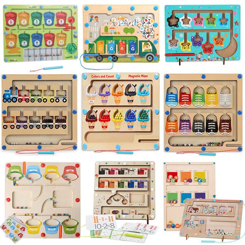 Interesting Toys Magnetic Sorting Games Montessori Toys Maze Board Learning Color Number Garbage Classification Wooden Educational Toys For Kids