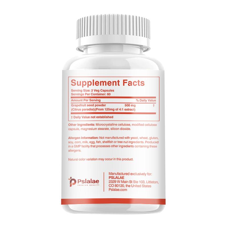 Pslalae Grapefruit Seed Extract 500mg Capsules 120pcs — Natural Antioxidant, Vegan Formula, Daily Wellness