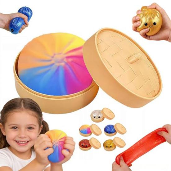 2 Stück Simulation gedämpfte Brötchen Spielzeug Stressabbau Kleine Teigtaschen Quetsch-Sensorisches Fidget-Spielzeug Langsam aufsteigender Stressball Dekompression Teigkugel Spielzeug