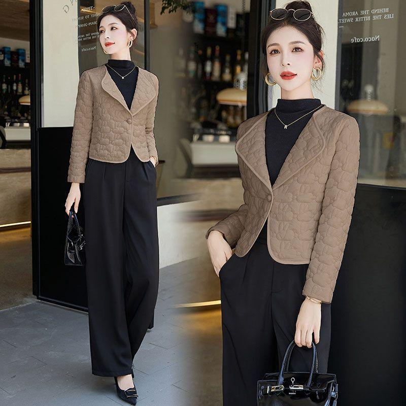 

Легкая хлопковая куртка женская короткая одежда на весну и осень новая приталенная маленькая стеганая куртка топ красивая 2XL темно-коричневого