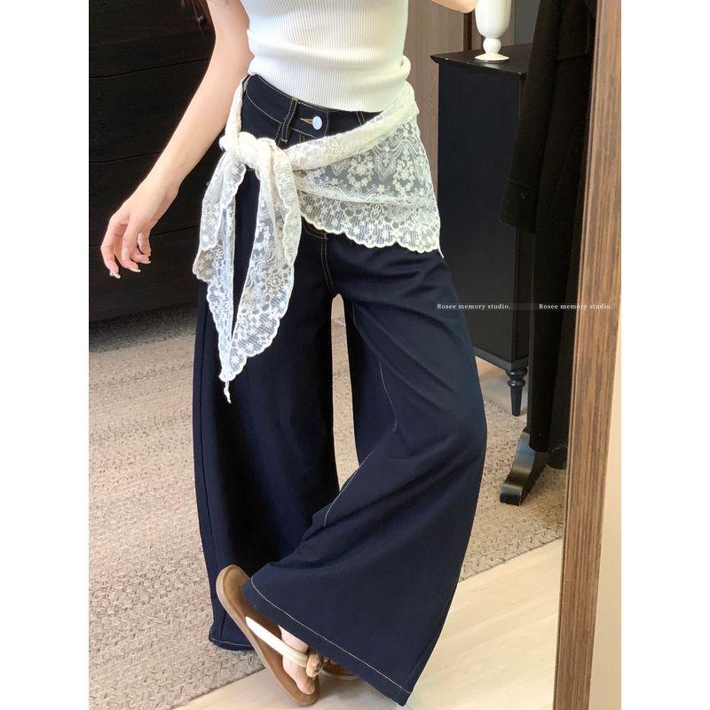 Kumikumi French style Lace Patchwork White Headscarf Women Summer Mesh Waist Towel Fart Curtain Dual-Use Triangular Binder