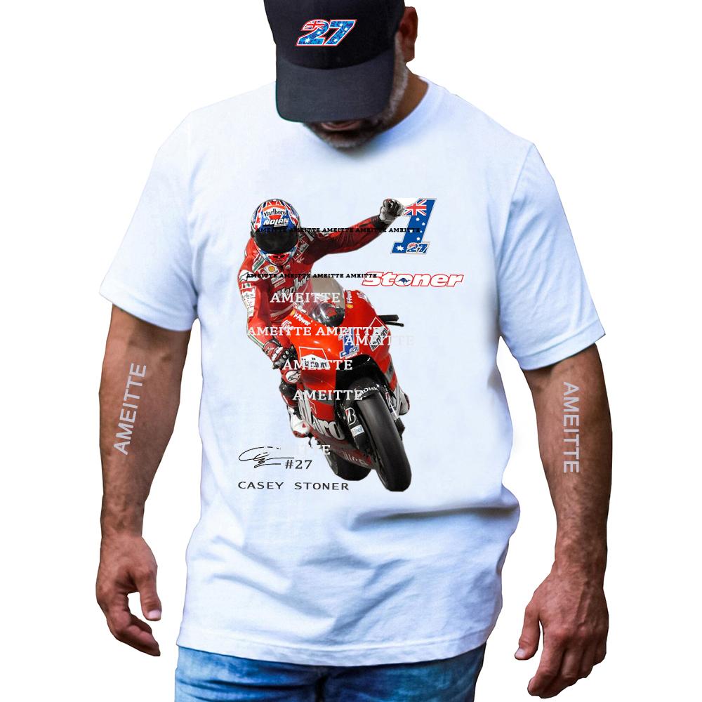 Cooles Casey Stoner 27 GP Rennlegende T-Shirt Unisex Kurzarm Unisex Lässige Weiße Oberteile Junge Motorrad Abenteuer Sport Fahrer T-Shirts