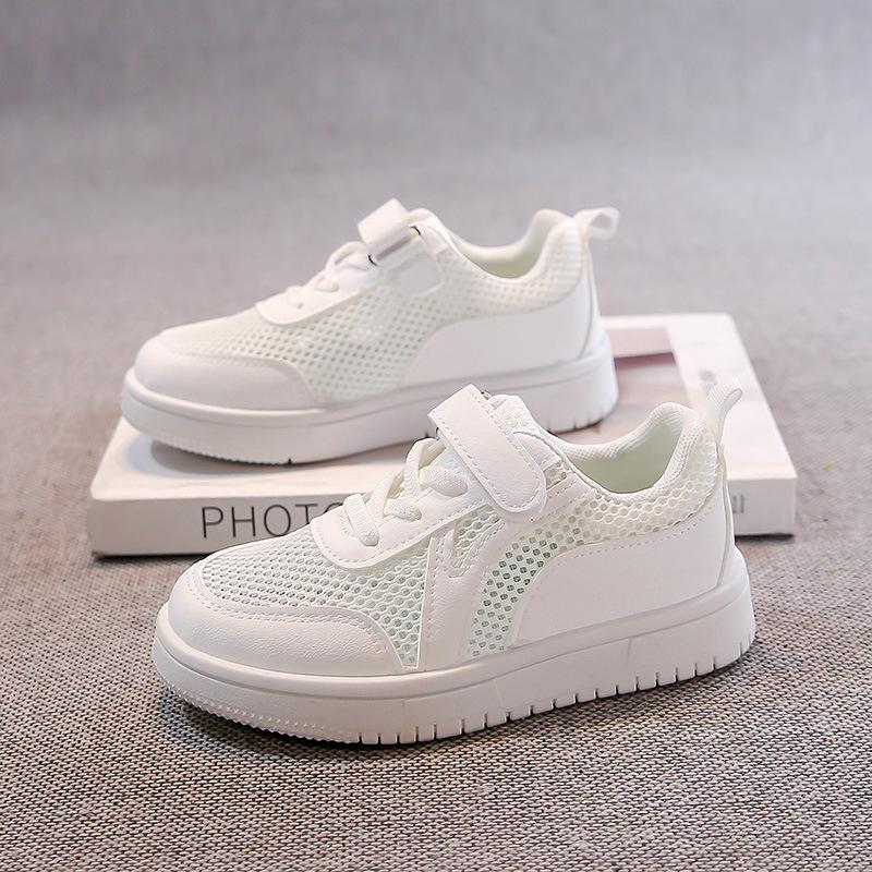 Children's Little White Shoes 2025 Spring and Summer New Girls' White Sports Shoes Students Breathable Net Shoes Boys' Casual Board Shoes