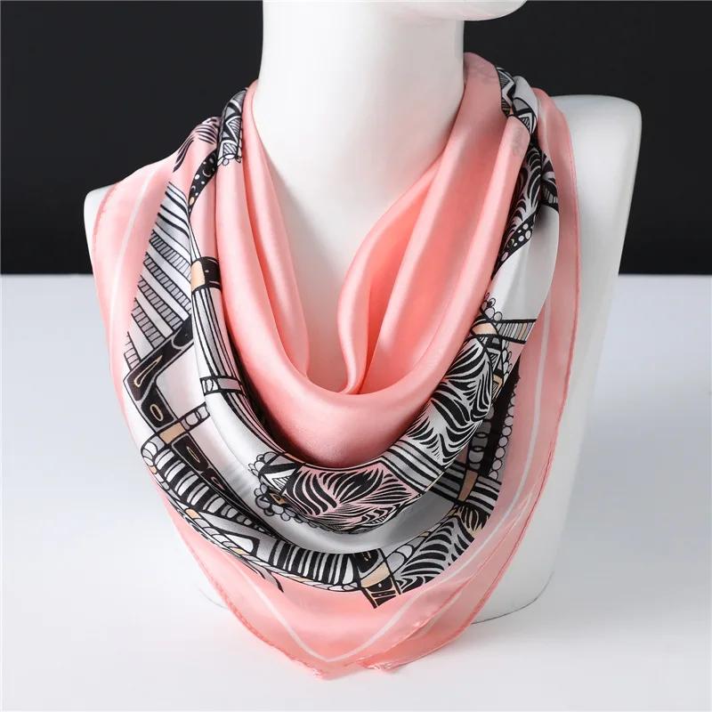 

70*70cm Silk Scarf Scarftop Headwraps For Woman Fashion Four Seasons Hair Accessories Hijab Foulard Bandana Femme Headscarf One Size