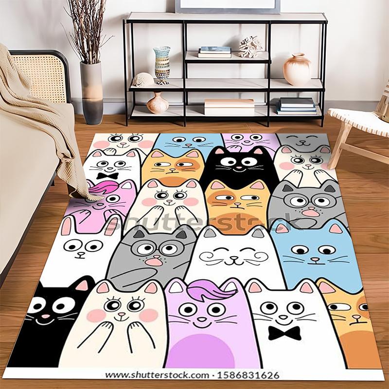 Cartoon Cats Pattern Carpet with Colorful Playful Kittens Design for Home Decor Suitable for use as an anti-slip for room and bedroom sofas