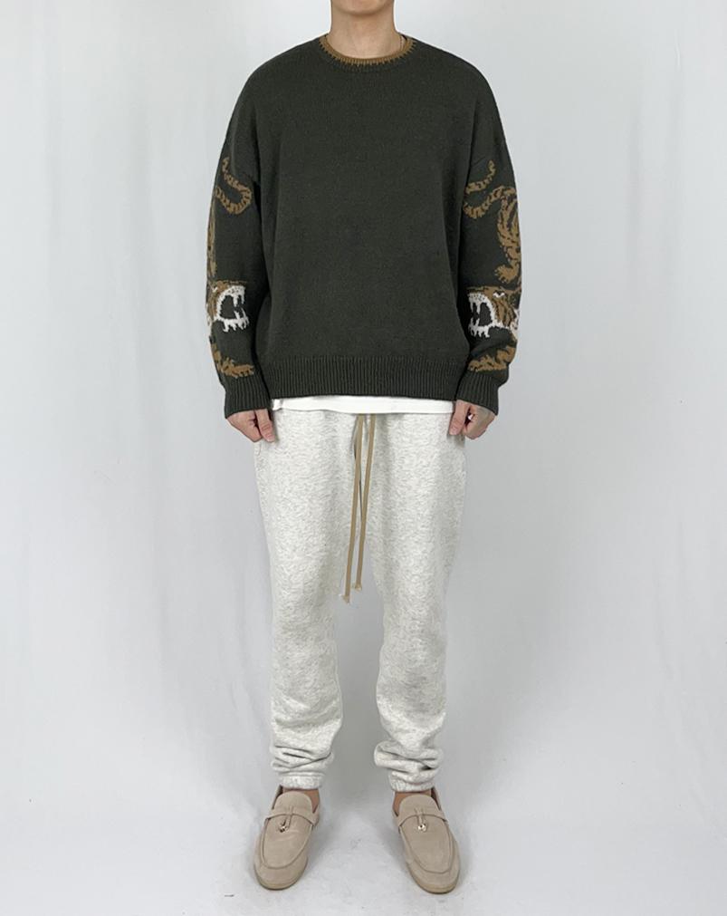 A MADE Wool Mohair Intarsia Oversized Knit (Khaki Brown)
