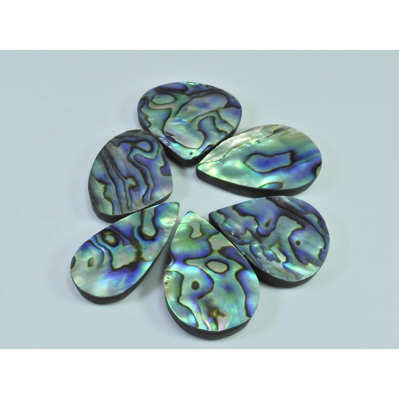242Cts. Natural Abalone Shell Pear Shape Cabochon Loose Gemstone 06Pcs Lot C-1838