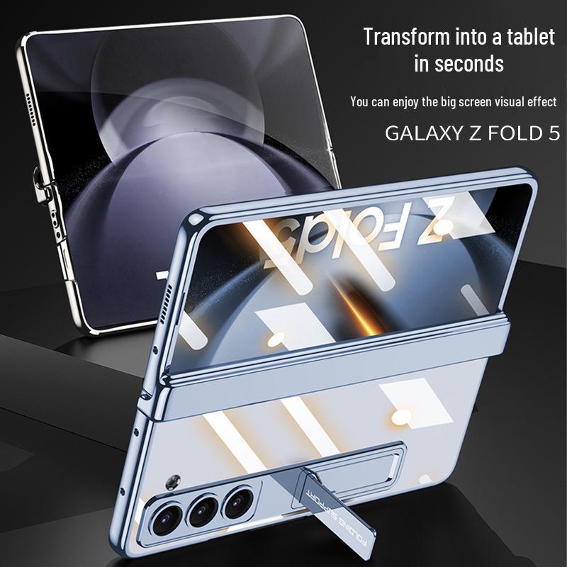 Samsung Z Fold5 Electroplated Transparent Case with Hinge Protection and Foldable Screen Bracket