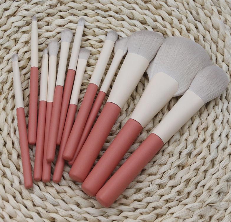 HMU Blind Drop Shipping Soft 12pcs Pink Wood Handle Good Quality Custom Logo Makeup Brushes Set