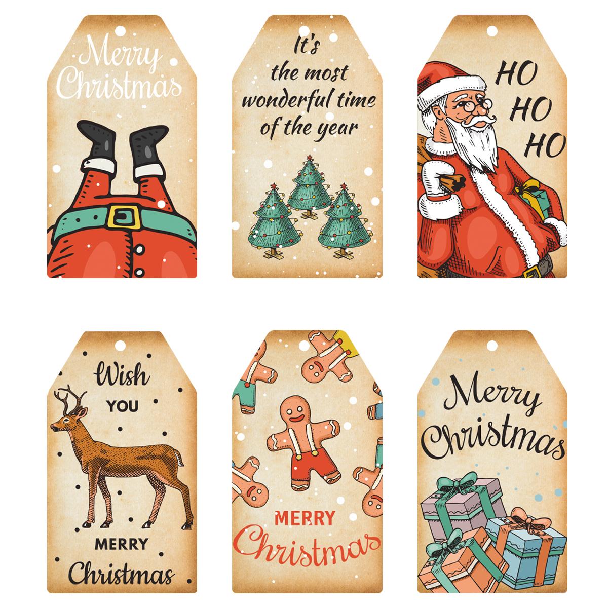 

60pcs/set Merry Christmas Thank you Kraft Paper Tag Navidad Gift Hang Tag Xmas tree Hanging Label new year Party Gift Card Decor