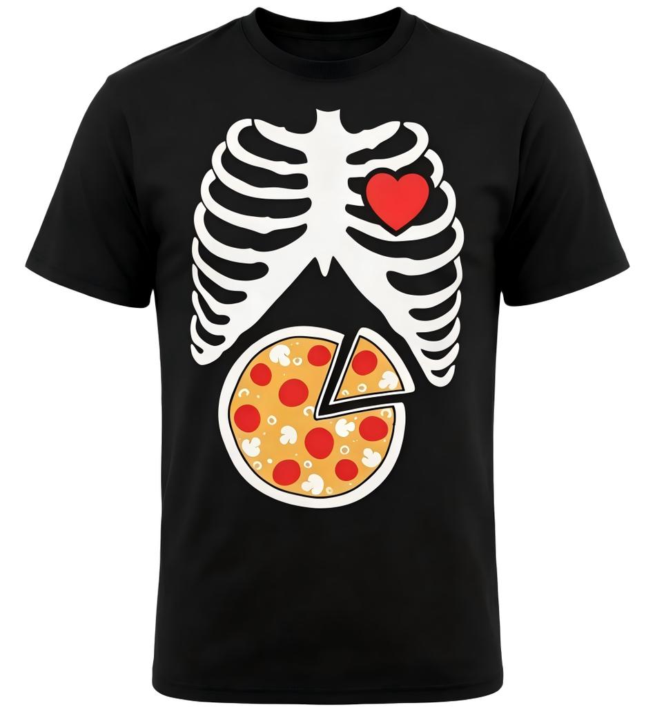 Skeleton Ribcage Pizza Heart Funny Graphic T-Shirt