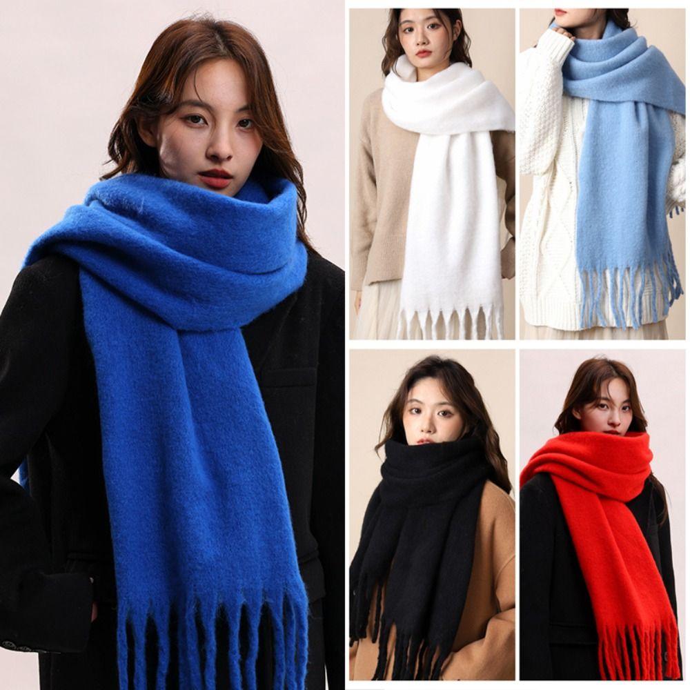 Mohair Winter Wool Scarf Plush Long Shawl Retro Winter Cashmere Scarves  Girl