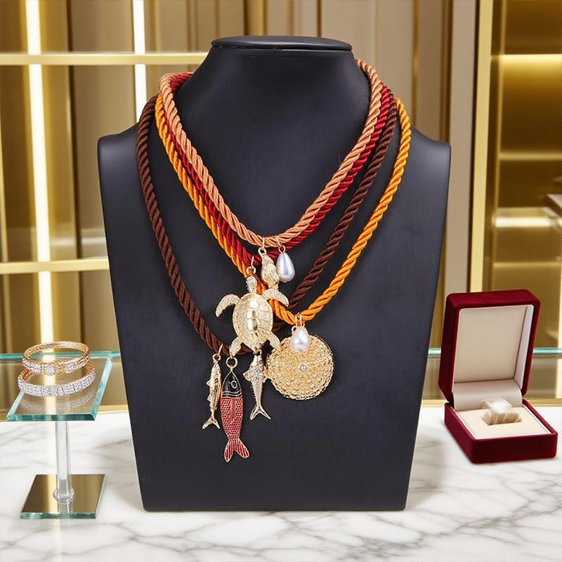 4Pcs/set Ocean Elements Sea Turtle Fish-shaped Pendant Necklaces For Women Fashion Holiday Party Jewelry Gifts