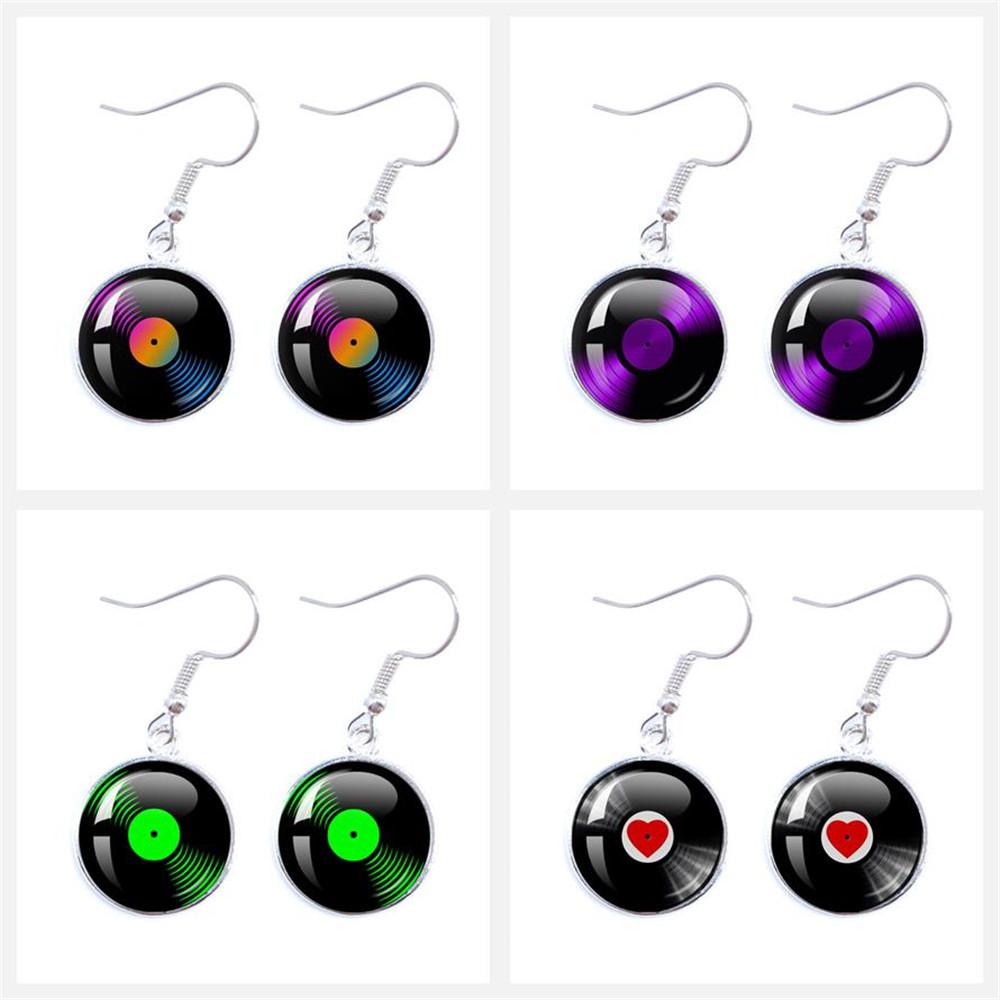 Classic Vintage Vinyl Records Rretro Phonograph Rrecord Dome Glass Ladies Earrings Music Lover Gifts Music Record Disc Earrings